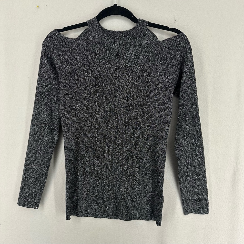 INC Long Sleeve Cold Shoulder Sweater Metallic Womens Large‎ Grey